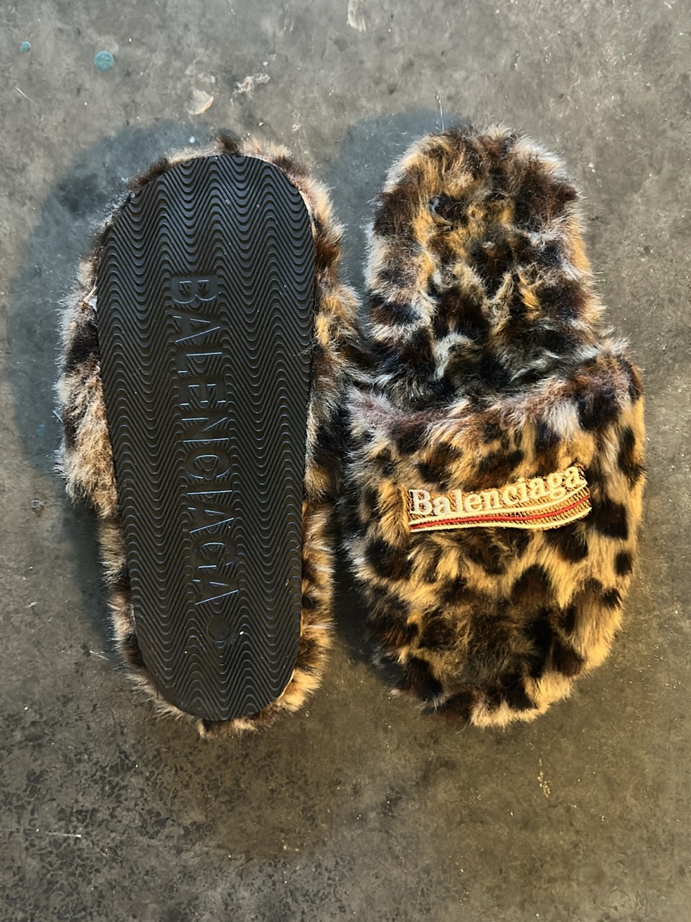 Balenciaga Leopard-Print Faux Fur Slides in Brown and Black - Picture 2 of 4